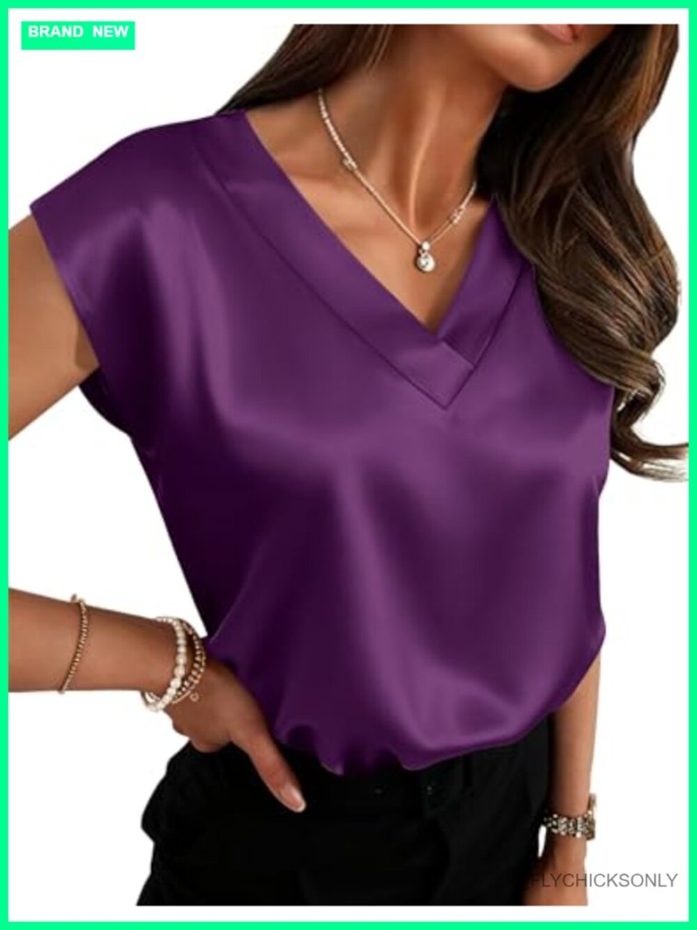 Zeagoo Silk Satin Short Sleeve V Neck Blouse Business Casual Top